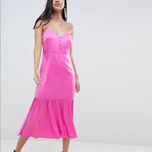 Pink - Pep hem midi satin slip dress